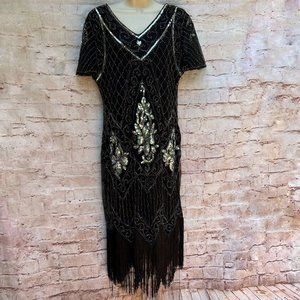 FUNDAISY Black Silver Sequin Flapper Size
XL Dress Costume Fringe 1920s Gatsby